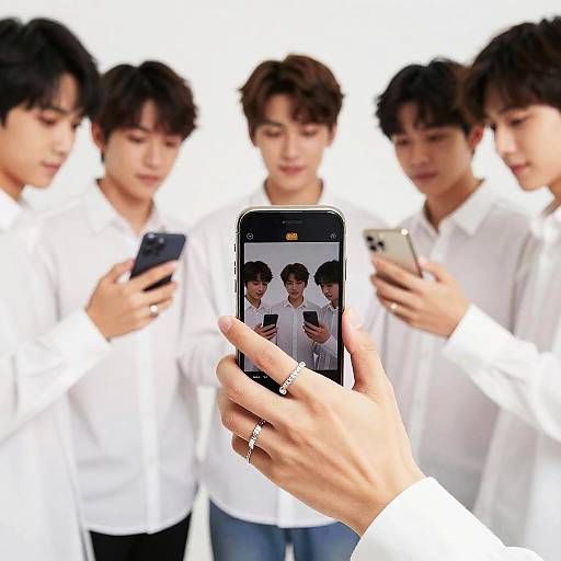 Male Hands Holding Smartphone with Rings