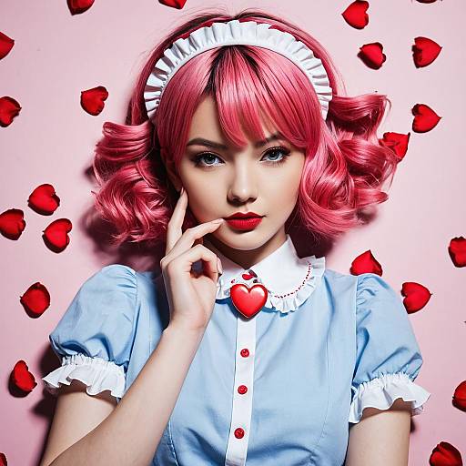 Expressionless Girl with Heart Hair Ornament