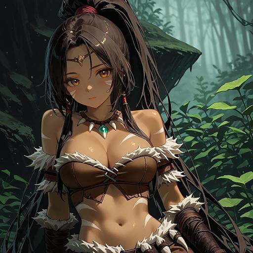 Illustration of Nidalee, league of legends in the style of Yoon cook