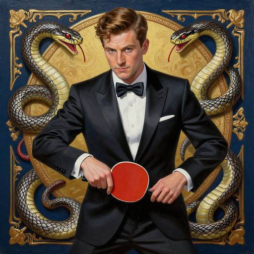 Ornate Ping Pong Player with Snakes