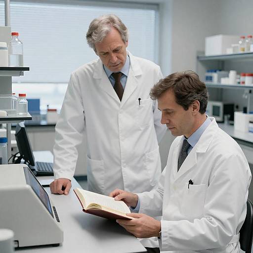 Lab Scene with Two Middle-Aged Scientists