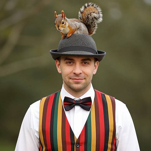 Man with Squirrel Hat and Vest
