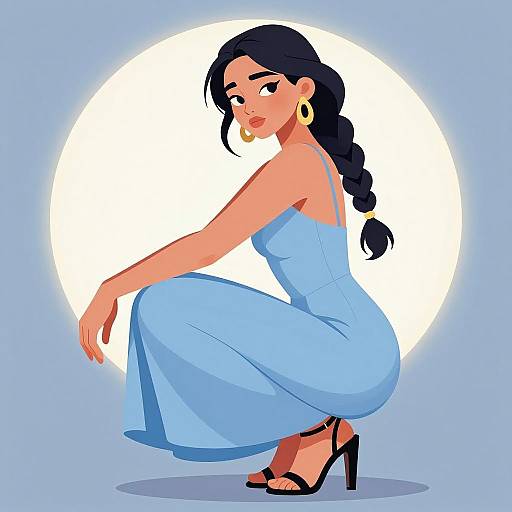 Stylized Woman in Flowing Blue Dress