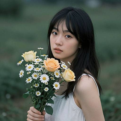 Elegant Woman Surrounded by Flowers