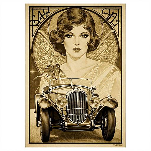 Vintage Art Deco Woman and Car Poster