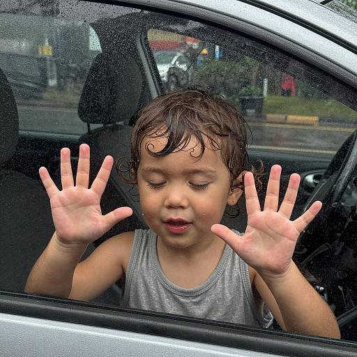 Child's Innocence Behind Rainy Window