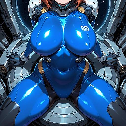 Mechanical Space Girl in Blue Bodysuit