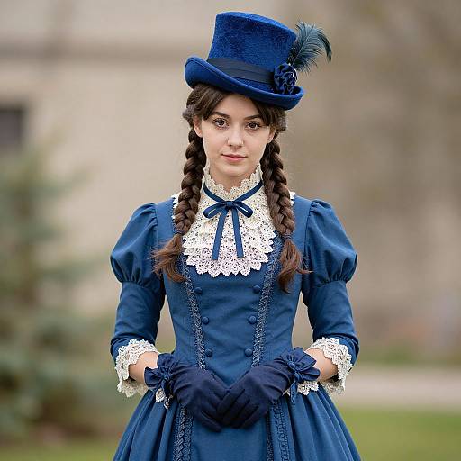 Young Woman in Blue Victorian Outfit