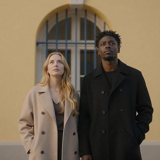 Two People Standing by Arched Window