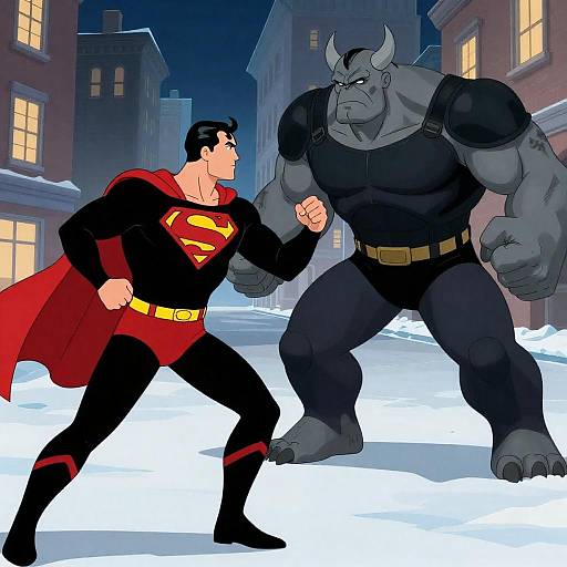 Superman vs. Horned Creature in City