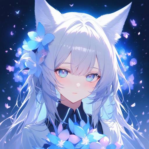 Ethereal Anime Girl with Silver Hair