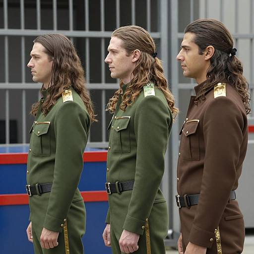 Three Uniformed Men in Profile