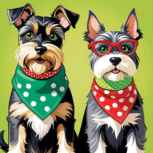 Whimsical Schnauzer and Tabby Duo