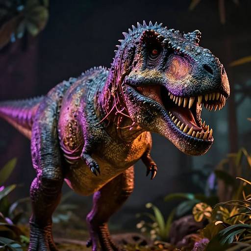 Hyper-Realistic T-Rex with Neon Lighting
