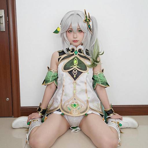 Fantasy Cosplayer in White and Green