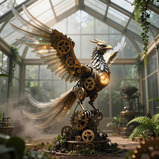 Steampunk Mechanical Phoenix Sculpture