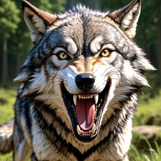 Growling Gray Wolf Close-Up
