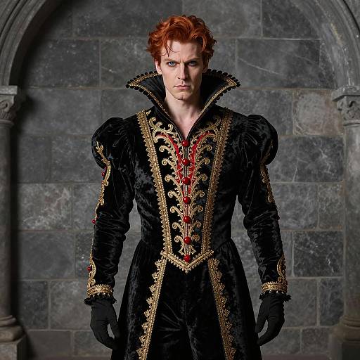 Medieval Fantasy Villain in Ornate Black Velvet Costume