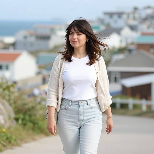 Woman with Side-Swept Layers by Coast