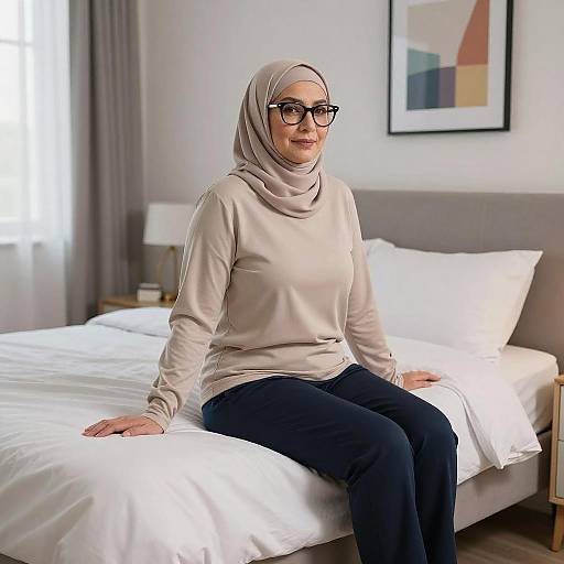 Middle-Aged Woman in Modern Bedroom