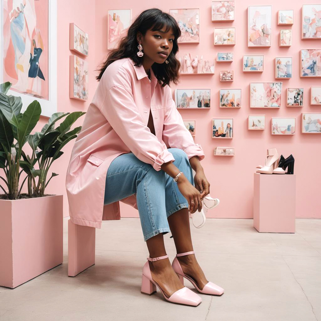 Chic Artist in Pastel Pink Heels