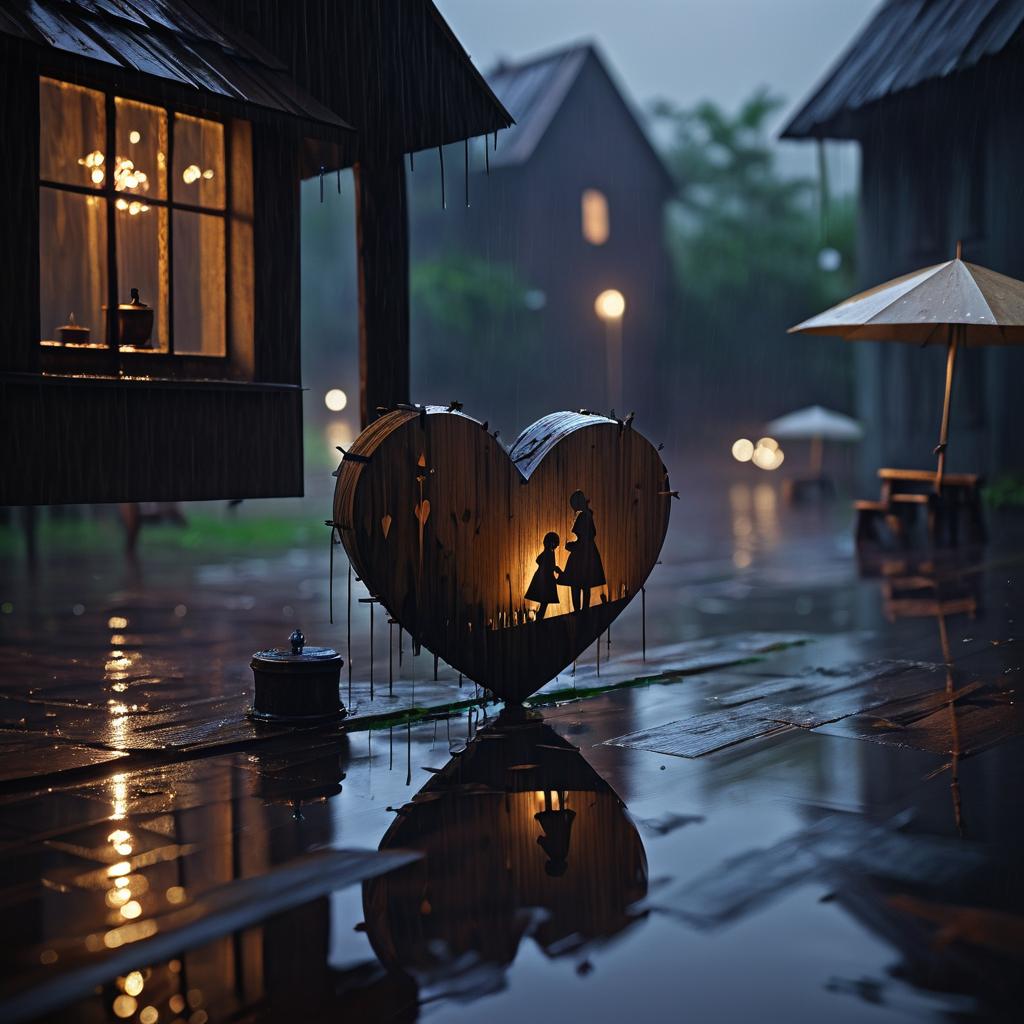 Surreal Heart and Doll in Rain