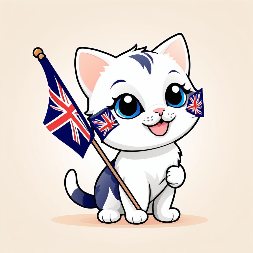 Whimsical Kitten with New Zealand Flag