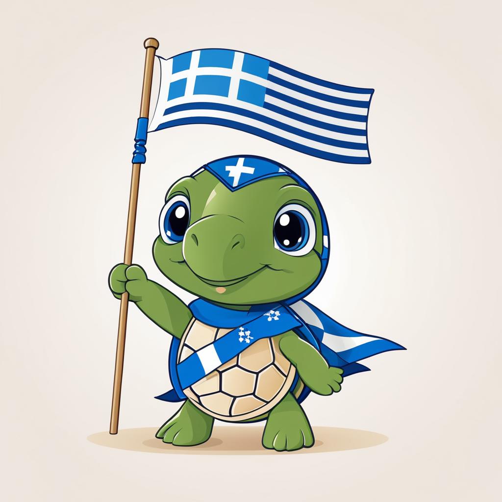 Adorable Turtle with Greek Flag Illustration