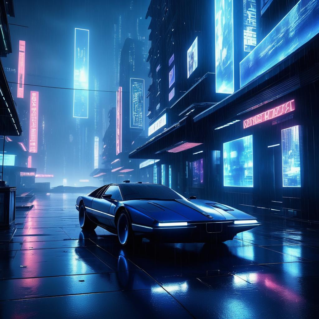 Neo in a Futuristic Rainy Cityscape