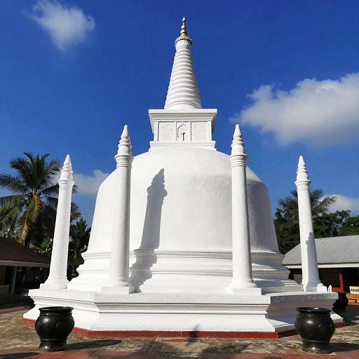 Sunlit White Buddhist Stupa with Columns