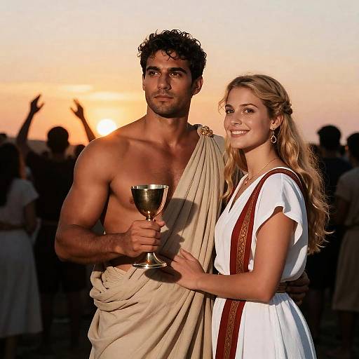 Sunset Celebration Portrait of Joyful Couple