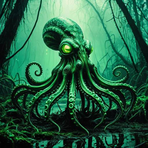 Surreal Cephalopod Alien in Biomechanical Swamp