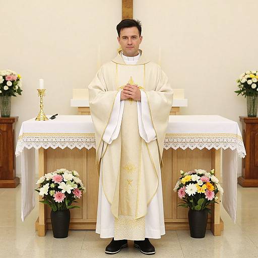 Priest Standing at Church Altar