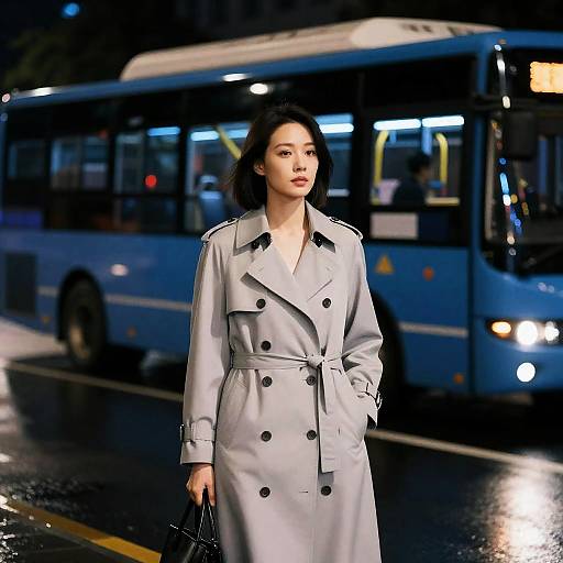 Urban Night Scene with Asian Woman