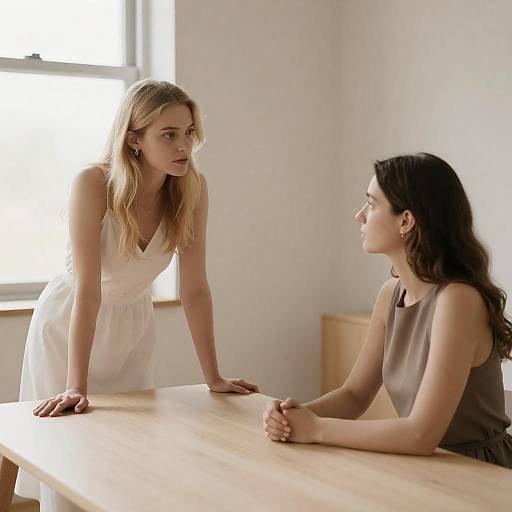 Modern Minimalist Room with Two Women