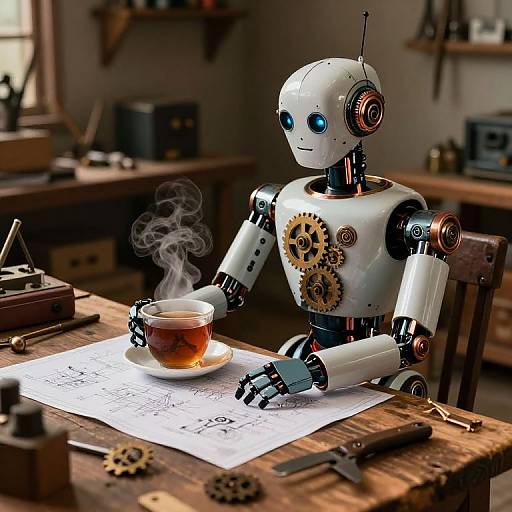 Steampunk Robot in Cozy Workshop
