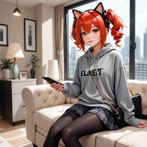 Stylish Girl with Cat Ears in Luxury