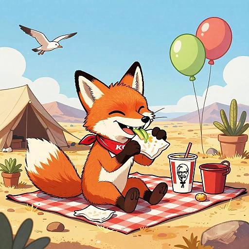 Grinning Fox Picnic Comic Scene