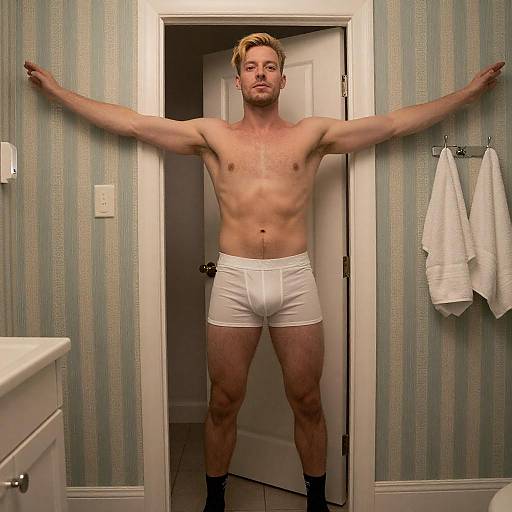 Muscular Man in Bathroom Doorway