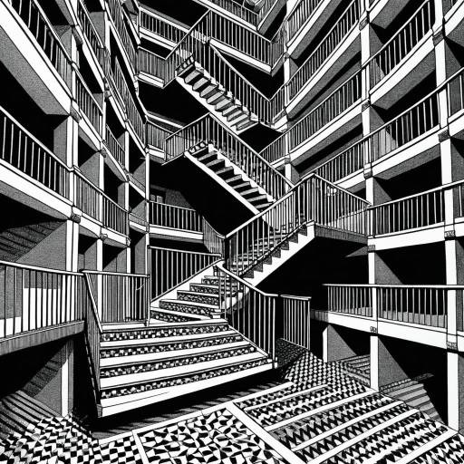 Recursive Staircases in Graphic Novel Style
