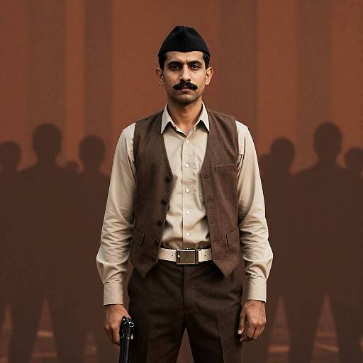 Vintage Man with Pistol in Crowd