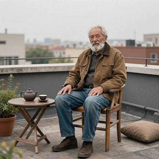 Thoughtful Elder on Rooftop Retreat