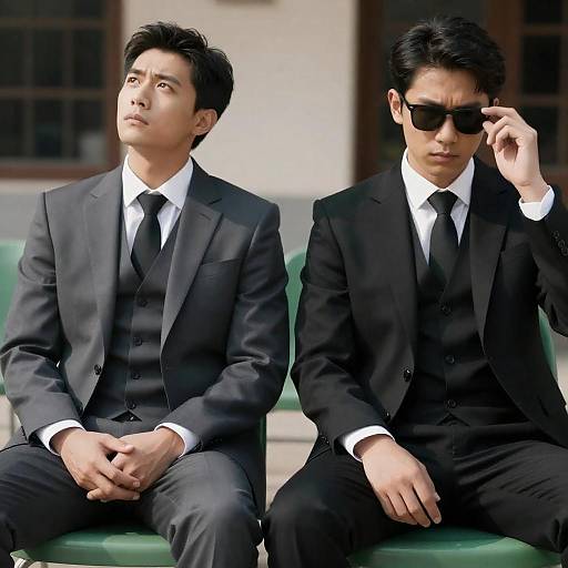 Serious Men in Suits Outdoors
