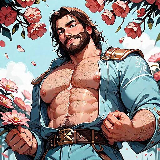 Mature Muscular Male Flexing Outdoors