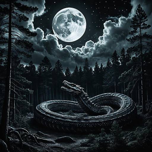 Giant Serpent in Moonlit Forest