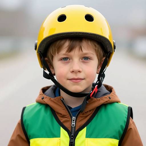 Boy with Helmet and Colorful Vest
