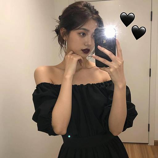 Elegant Mirror Selfie with Dark Hair