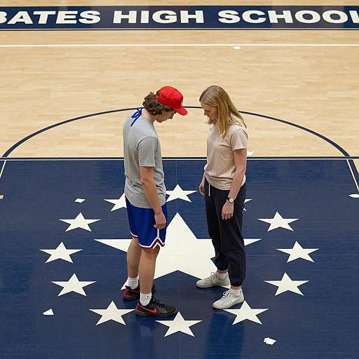 Basketball Court Scene with Two Figures