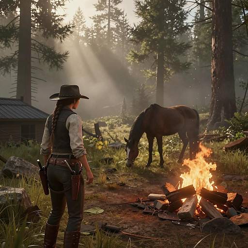 Cinematic Western Outlaw in Misty Forest