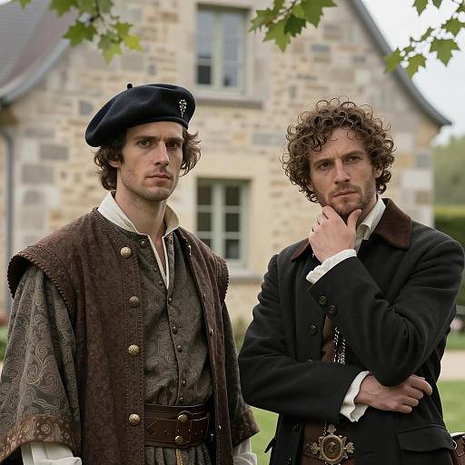 Two Men in Historical Clothing Outdoors